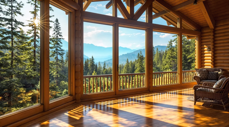 Log Cabin with Big Windows: Embrace Natural Light and Scenic Views
